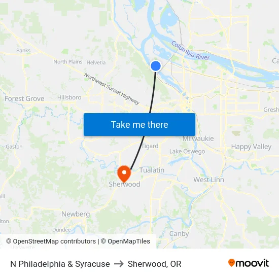 N Philadelphia & Syracuse to Sherwood, OR map