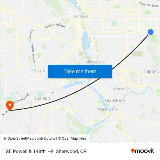 SE Powell & 148th to Sherwood, OR map