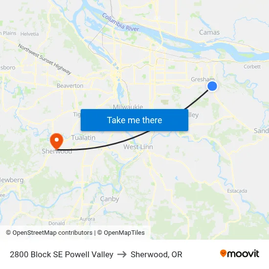 2800 Block SE Powell Valley to Sherwood, OR map