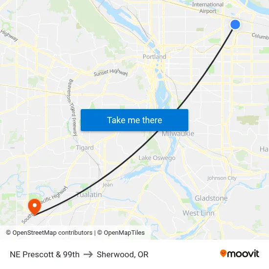 NE Prescott & 99th to Sherwood, OR map
