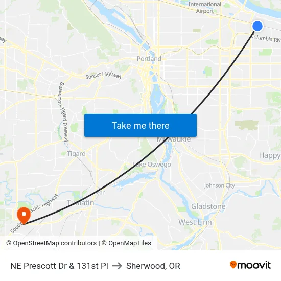 NE Prescott Dr & 131st Pl to Sherwood, OR map