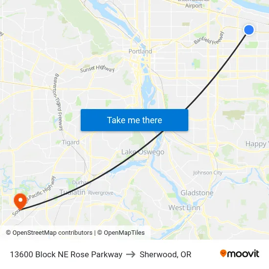 13600 Block NE Rose Parkway to Sherwood, OR map
