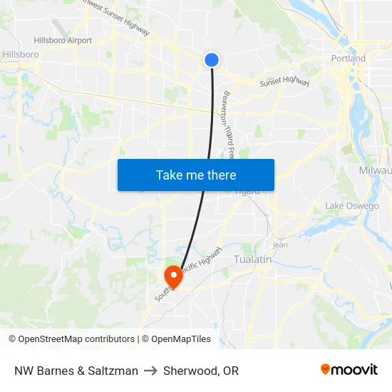 NW Barnes & Saltzman to Sherwood, OR map