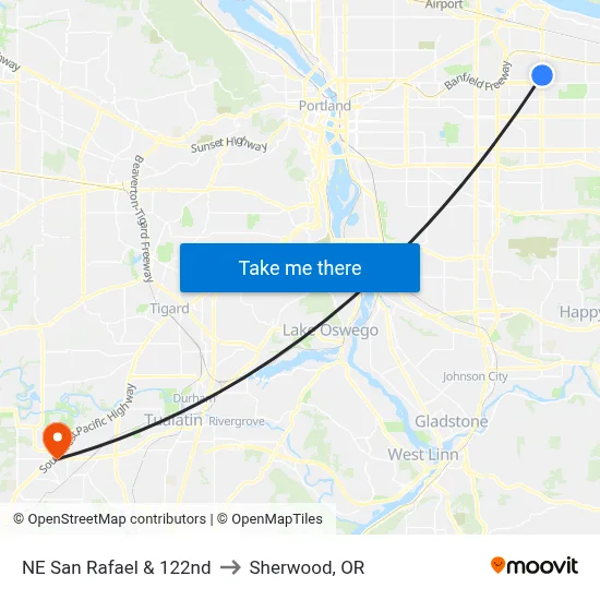 NE San Rafael & 122nd to Sherwood, OR map