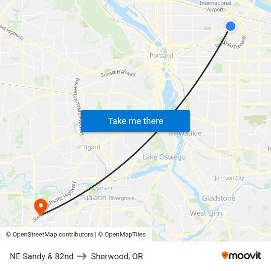 NE Sandy & 82nd to Sherwood, OR map