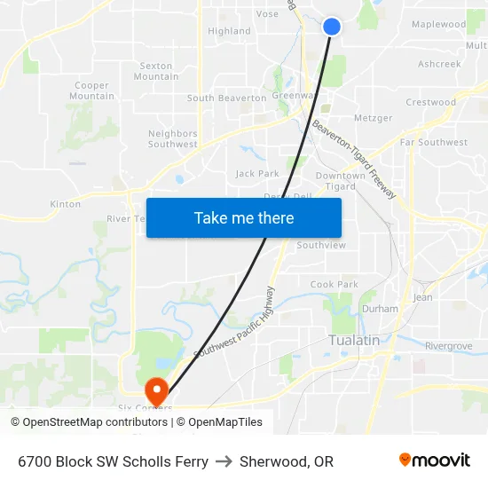 6700 Block SW Scholls Ferry to Sherwood, OR map