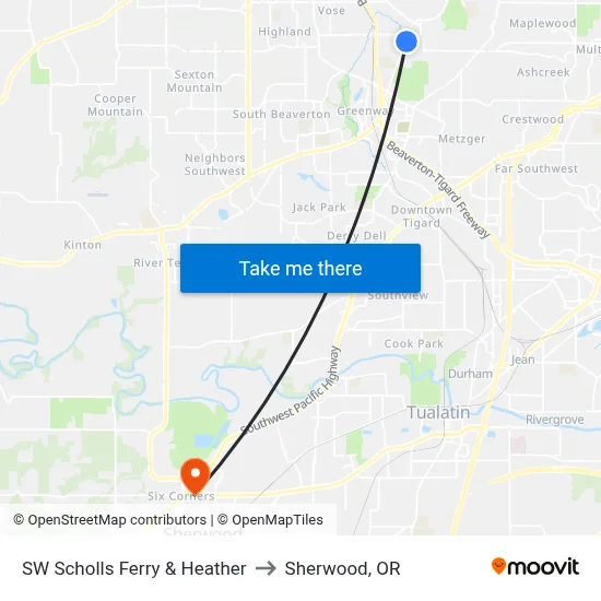 SW Scholls Ferry & Heather to Sherwood, OR map