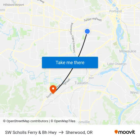 SW Scholls Ferry & Bh Hwy to Sherwood, OR map