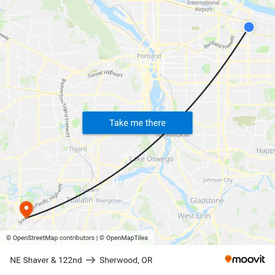 NE Shaver & 122nd to Sherwood, OR map