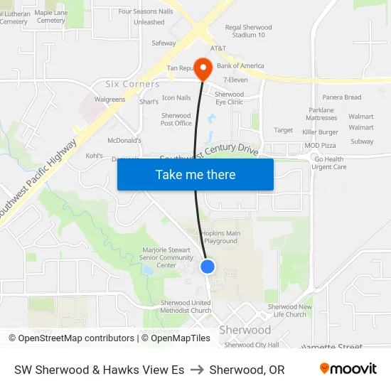 SW Sherwood & Hawks View Es to Sherwood, OR map