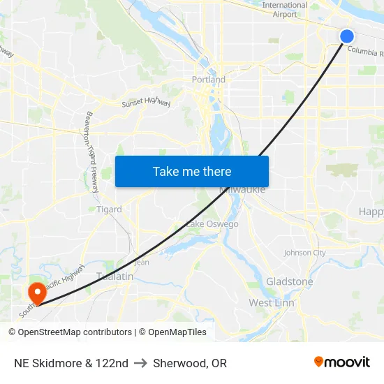 NE Skidmore & 122nd to Sherwood, OR map