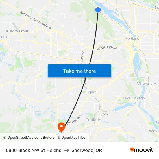 6800 Block NW St Helens to Sherwood, OR map