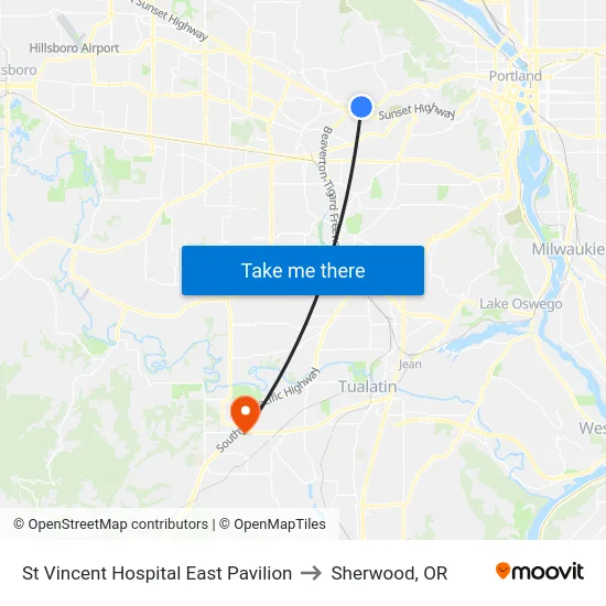 St Vincent Hospital East Pavilion to Sherwood, OR map