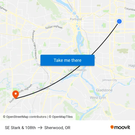 SE Stark & 108th to Sherwood, OR map