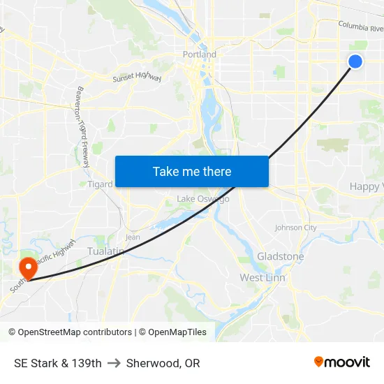 SE Stark & 139th to Sherwood, OR map