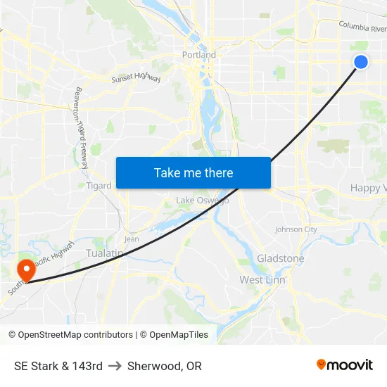 SE Stark & 143rd to Sherwood, OR map