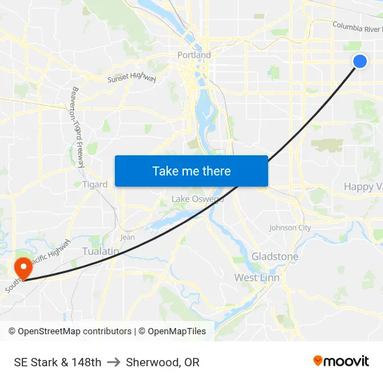 SE Stark & 148th to Sherwood, OR map