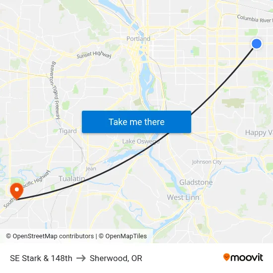 SE Stark & 148th to Sherwood, OR map