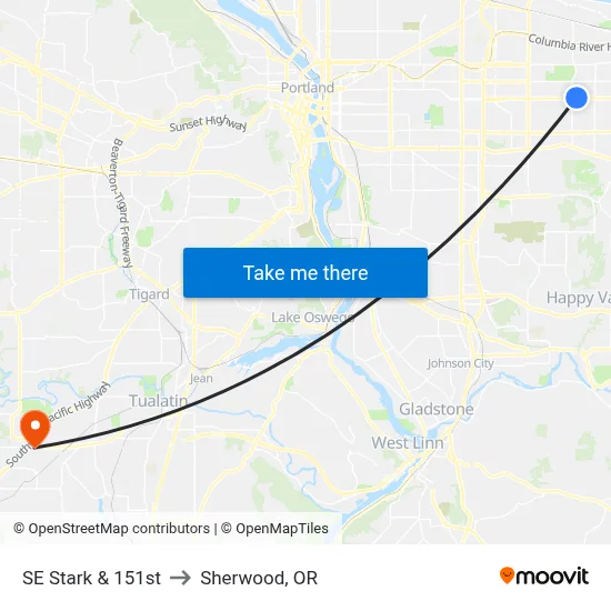 SE Stark & 151st to Sherwood, OR map