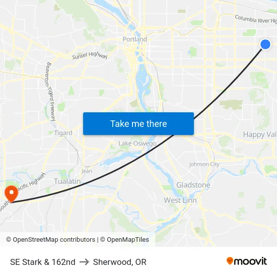 SE Stark & 162nd to Sherwood, OR map