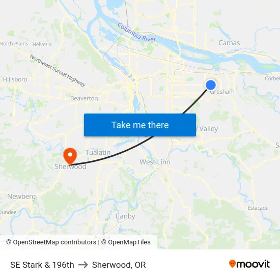 SE Stark & 196th to Sherwood, OR map