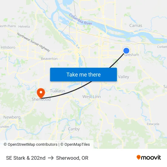 SE Stark & 202nd to Sherwood, OR map