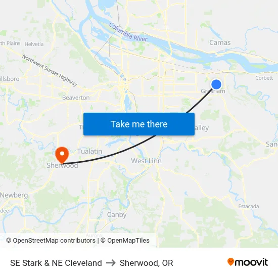 SE Stark & NE Cleveland to Sherwood, OR map