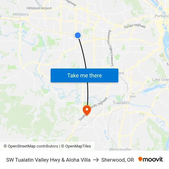 SW Tualatin Valley Hwy & Aloha Villa to Sherwood, OR map