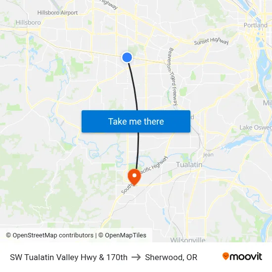 SW Tualatin Valley Hwy & 170th to Sherwood, OR map