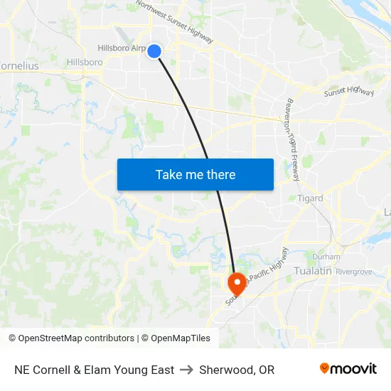 NE Cornell & Elam Young East to Sherwood, OR map
