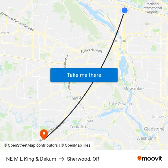 NE M L King & Dekum to Sherwood, OR map