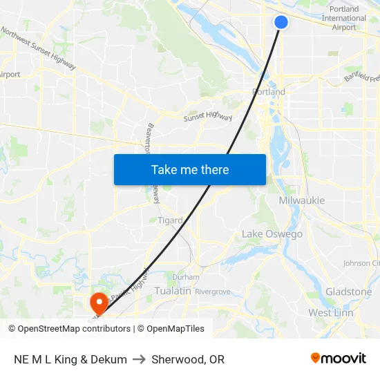 NE M L King & Dekum to Sherwood, OR map