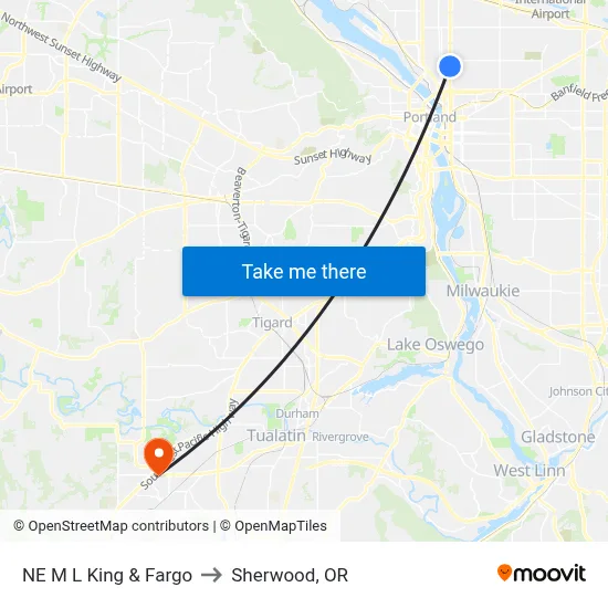 NE M L King & Fargo to Sherwood, OR map