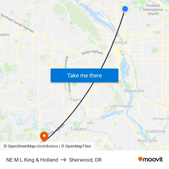 NE M L King & Holland to Sherwood, OR map