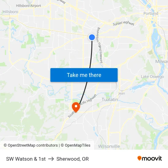 SW Watson & 1st to Sherwood, OR map