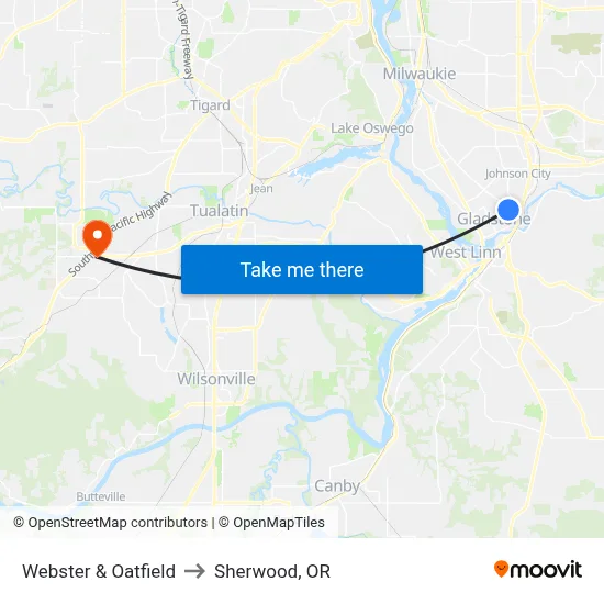Webster & Oatfield to Sherwood, OR map