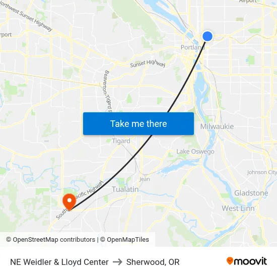 NE Weidler & Lloyd Center to Sherwood, OR map