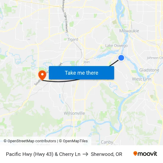 Pacific Hwy (Hwy 43) & Cherry Ln to Sherwood, OR map