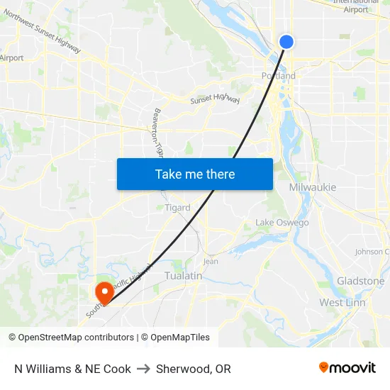 N Williams & NE Cook to Sherwood, OR map