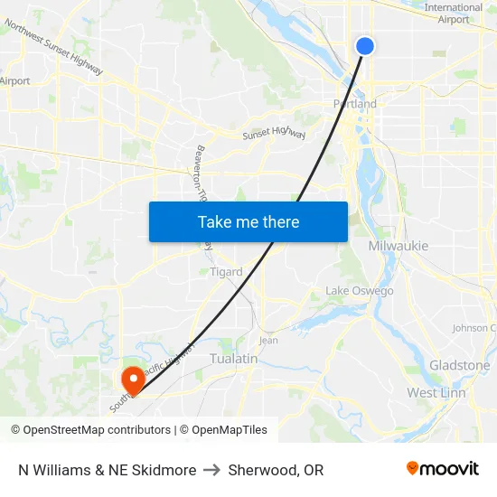 N Williams & NE Skidmore to Sherwood, OR map