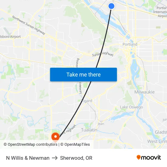N Willis & Newman to Sherwood, OR map