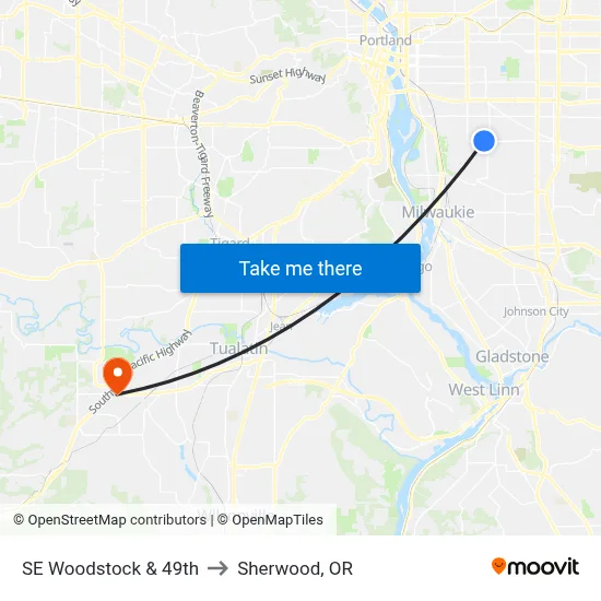SE Woodstock & 49th to Sherwood, OR map