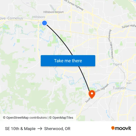 SE 10th & Maple to Sherwood, OR map