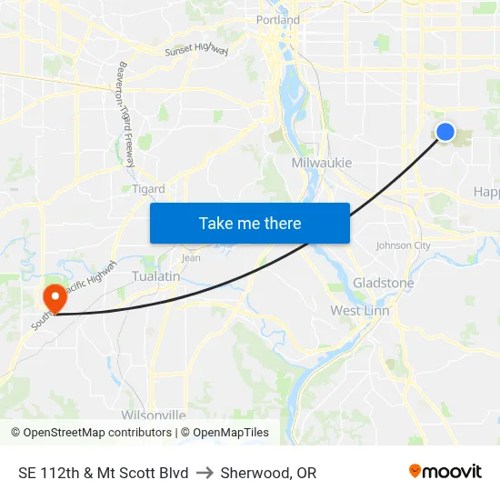 SE 112th & Mt Scott Blvd to Sherwood, OR map