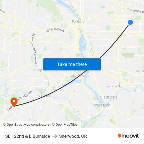 SE 122nd & E Burnside to Sherwood, OR map