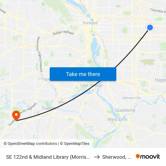SE 122nd & Midland Library (Morrison) to Sherwood, OR map