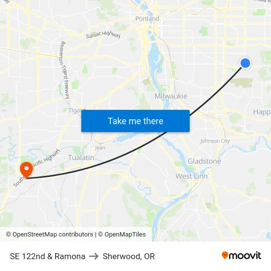 SE 122nd & Ramona to Sherwood, OR map
