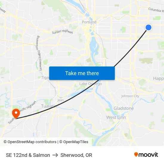 SE 122nd & Salmon to Sherwood, OR map