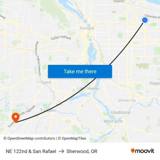 NE 122nd & San Rafael to Sherwood, OR map