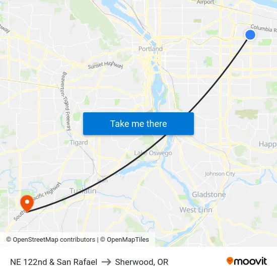 NE 122nd & San Rafael to Sherwood, OR map